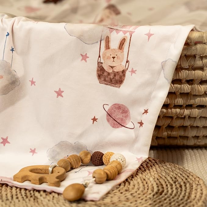 Minky Baby Blanket Pink Cute Bunny Blanket, Soft Cozy Nursery Blanket for Girls Boys, Fluffy Toddler Infants Warm Nursery Bed Blankets for Crib Stroller or Carseat, 30x40 Inches, Pink