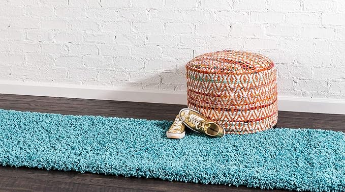 Unique Loom Solid Shag Collection Area Rug (2' 6" x 13' 1" Runner, Deep Aqua Blue)