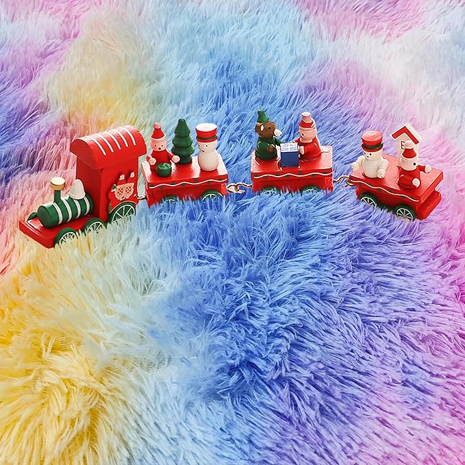 Fluffy 8 ft Large Round Pink Rainbow Area Rugs for Girls Bedroom, Colorful Soft Shaggy Circular Rug Plush Fluffy Big Carpet Fuzzy for Nursery Baby Room Playroom Cute Dorm Iving Room Home Decor