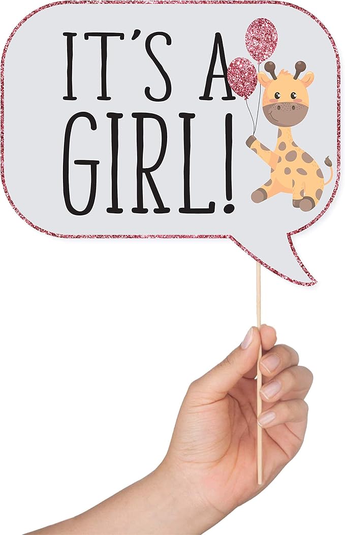 Girl Baby Shower Photo Booth Props - 41-pc Photobooth Kit with 8 x 10-Inch Sign, 60 Adhesive Pads, 45 Sticks - Baby Photo Booth Props Girl - Photo Props for Baby Shower