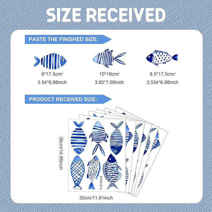 Blue Ocean Fish Wall Decals,Under The Sea Fish Wall Art Decor Stickers,Peel and Stick Ocean Vinyl Sticker for Kids Bedroom Playroom Nursery Classroom Bathroom,