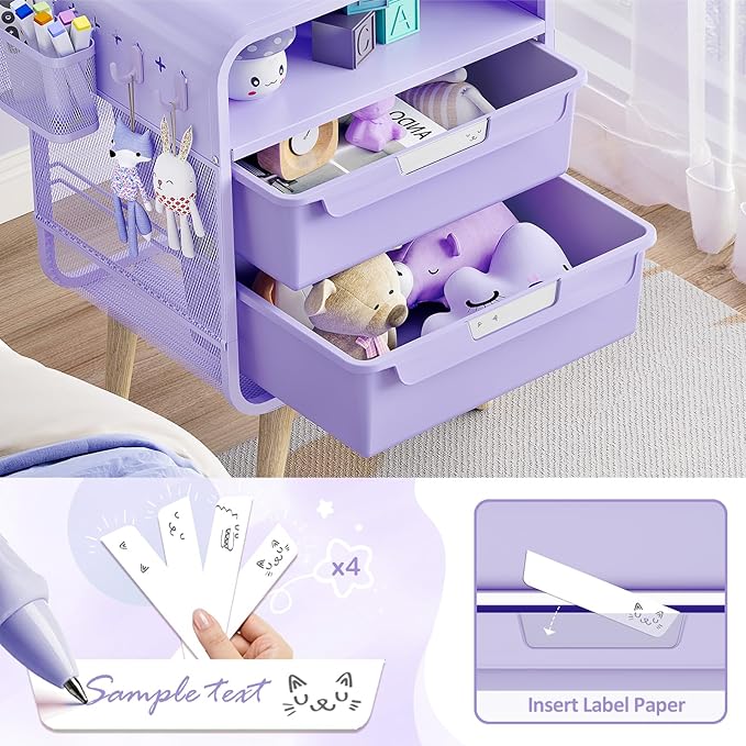 Kids Nightstand,Girls Bedside Table,Night Side Table,Kids Night Stand,End Tables Bedroom,Purple Cute Nightstand with Storage Drawer for Girls
