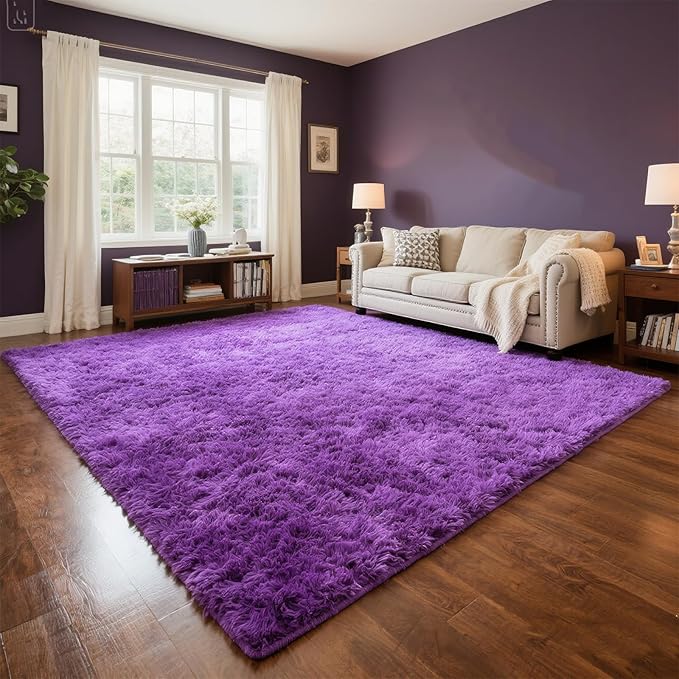 Purple Area Rugs for Girls Bedroom Living Room, 5x8 Fluffy Fuzzy Shaggy Carpet for Kids Playroom Nursery, Thick Soft Plush Mat for Kids Baby Boys Teen Dorm Home Decor Aesthetic