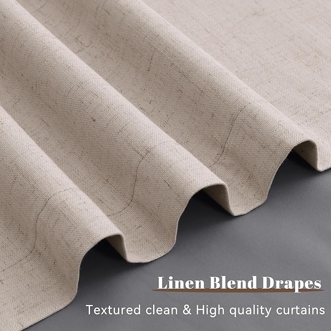 Guken Champagne Linen 100% Blackout Curtains for Living Room 120 Inches Long 2 Panels Set Textured Hook Belt Back Tab Light Blocking Thermal Insulated Soundproof Dining Room Patio Door 52x120 10Ft