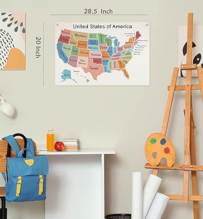 Map Theme Education Rectangular Banner-Flag Wall Sign Decor for Baby Toddler Boy Girl Kids Teen,Classroom Homeschool Nursery Reading Room Teacher Office Decor-Baby Shower Birthday Christmas Gift