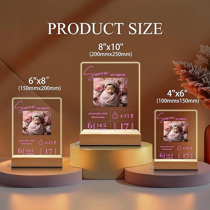 Personalized Baby Gift, Newborn Baptism Shower Gifts for Kids, Custom Picture Frame Acrylic Plaque, Baby Milestone Gifts Photo Frame, Children's Room Nursery Decor