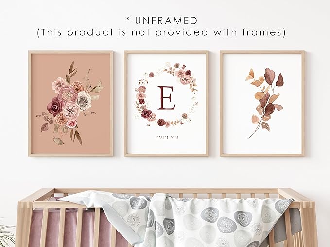 Personalized Name Flower Nursery Wall Art Prints, Crib & Nursery décor, Newborn Baby Girl Gift Present, Floral Baby Girl Room Pictures, Poster For Baby And Kids (6 Prints, Flower 1)