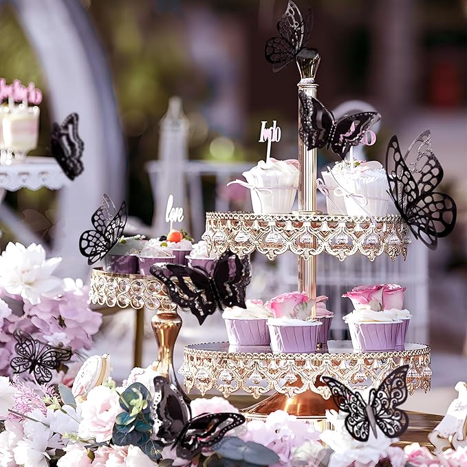 96 Pcs Butterfly Decorations 3 Sizes 4 Styles 3D Butterfly Wall Decor Party Decorations Butterflies for Crafts Birthday & Wedding Celebrations Cake Decorating Balloons Removable Stickers Black