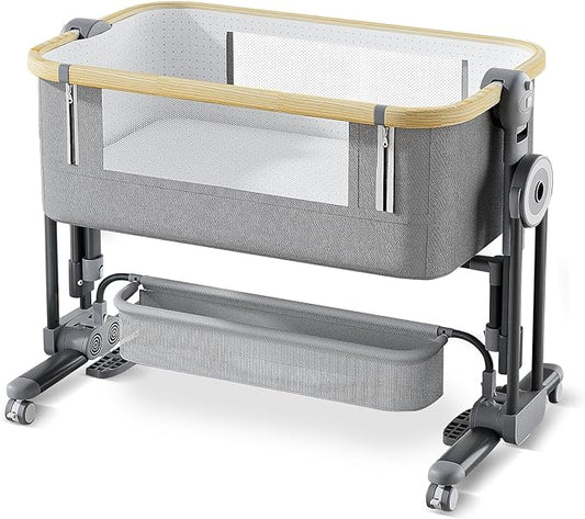 4 in 1Baby Bassinet,Bedside Bassinet for Baby, Rocking Bassinet with Comfy Mattress and Wheels, 7 Height Adjustable Easy Folding Portable Bedside Crib for Newborn