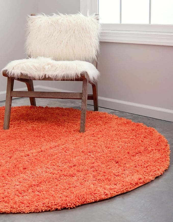 Unique Loom Solid Shag Collection Area Rug (3' 3" Round, Tiger Orange)