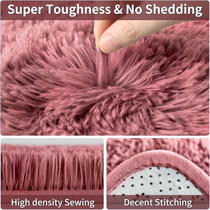 Merelax Soft Modern Indoor Large Shaggy Rug for Livingroom Bedroom Dorm Kids Room Home Decorative, Non-Slip Plush Fluffy Furry Fur Area Rugs Comfy Nursery Accent Floor Carpet 8x10 Feet, Blush
