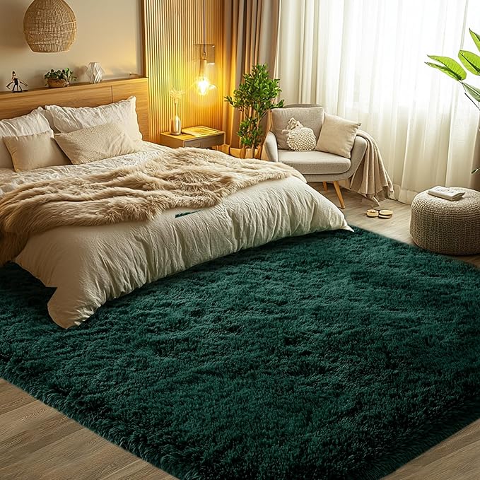 Green Area Rug for Living Room: 6x9 Fluffy Shag Carpet-Modern Fuzzy Furry Plush Soft Rugs for Kids Girls Room,Shaggy Rug for Living Room,Bderoom,Dorm Home Decor(6x9 Feet,Green)