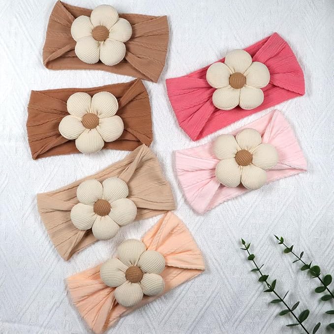 6 Pcs Baby Flower Headbands Baby Girls Nylon Headband Soft Hairbands Hair Accessories for Newborn Infant Toddler Kids