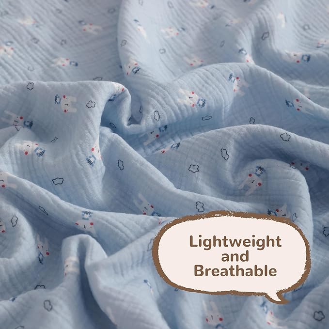 NTBAY 2 Layer Muslin Cotton Baby Swaddle Blanket, 30x40 Soft and Breathable Receiving for Newborns and Infants, Perfect for Crib, Stroller, Travel, Lightweight Nursery Blanket, Cloudy Bunny