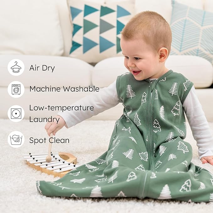 Baby Sleep Sack 6-12 months, 100% Cotton Sleeping Sack for Newborn and Infant, 3 Pack Baby Wearable Blanket, 0.5 Tog Lightweight Double Zipper Sleep Bag Medium Brown Green Lion