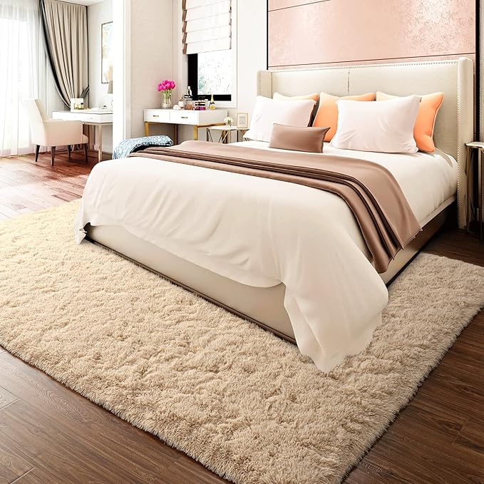 Merelax Soft Modern Indoor Large Shaggy Rug for Livingroom Bedroom Dorm Kids Room Home Decorative, Non-Slip Plush Fluffy Furry Fur Area Rugs Comfy Nursery Accent Floor Carpet 6x9 Feet, Light Tan