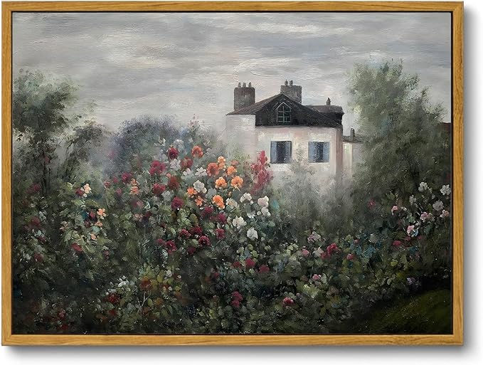 OIQArtOIQ Vintage Landscape Canvas Wall Art Framed Natural Scenery Painting Artwork Prints France Country Wilderness Farmhouse Decor Pictures Kitchen Bedroom Living Room Bathroom