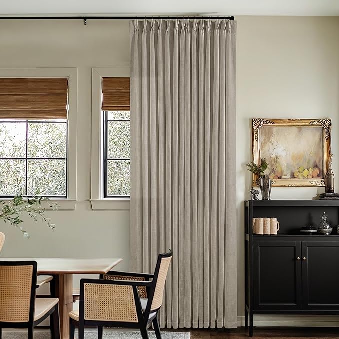 102 Inch Long Curtains Pinch Pleat Linen Curtains for Living Room Bedroom 2 Panels Tan Brown Burlywood Taupe Light Filtering Privacy 102 Inch Pleated Drapes Hooks Rings Back Tab for Sliding Door