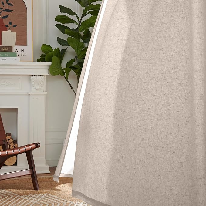 jinchan Taupe Lined Linen Blend Curtain for Living Room 90 Inch Length 2 Panels Curtains for Sliding Glass Doors, 50 Inch Wide Farmhouse Drapes with Rod Pocket Back Tab(50W x 90L, Taupe)