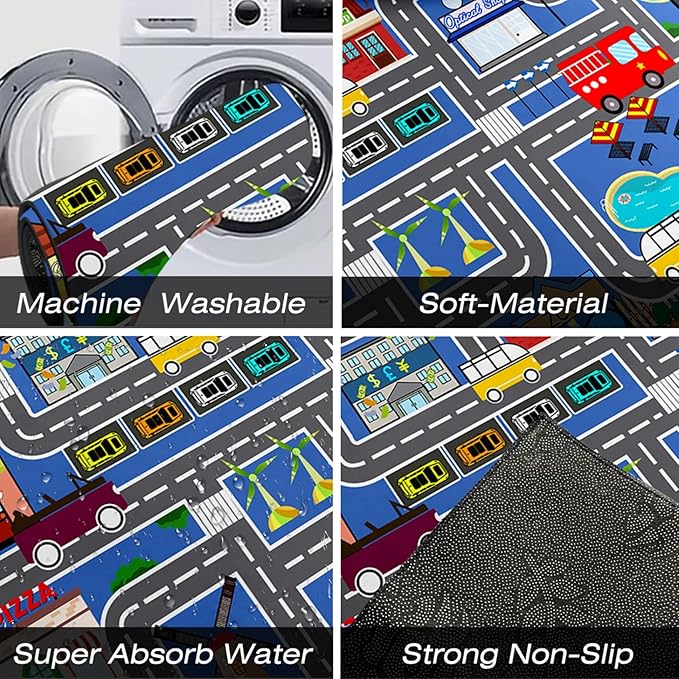 Car Rugs for Kids Toy - Car Track Carpet for Boys Road Rug for Bedroom Road Map Carpet for Kids Toy Play Mat Farm, 4. 5x6 Feet