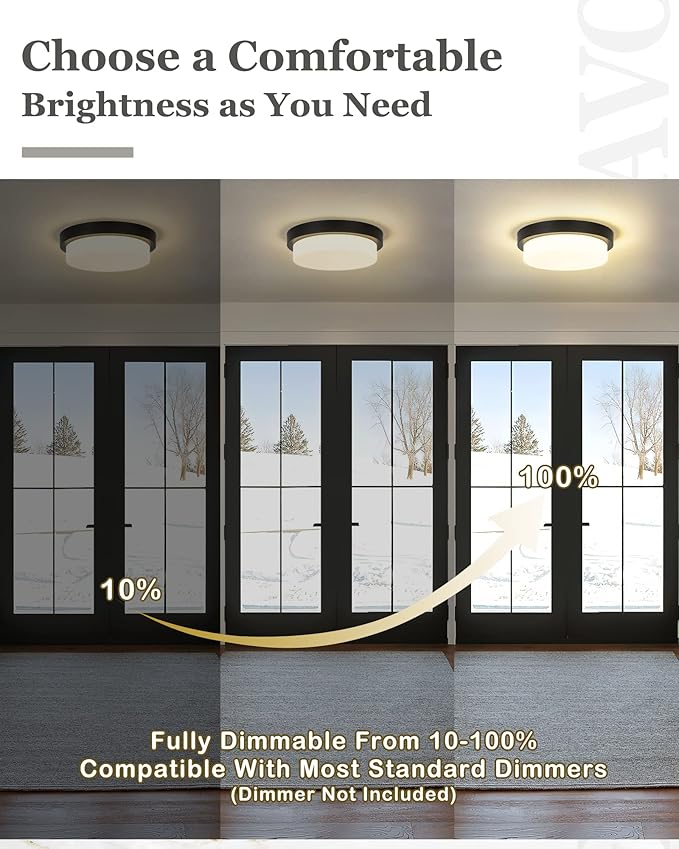Black Flush Mount Ceiling Light, 13inch Close to Ceiling Light Fixtures 24W 2200lm Dimmable 2700K/3000K/4000K/5000K/6000K LED Ceiling Lamp for Bedroom Hallway Kitchen, AD-22008-L-BK