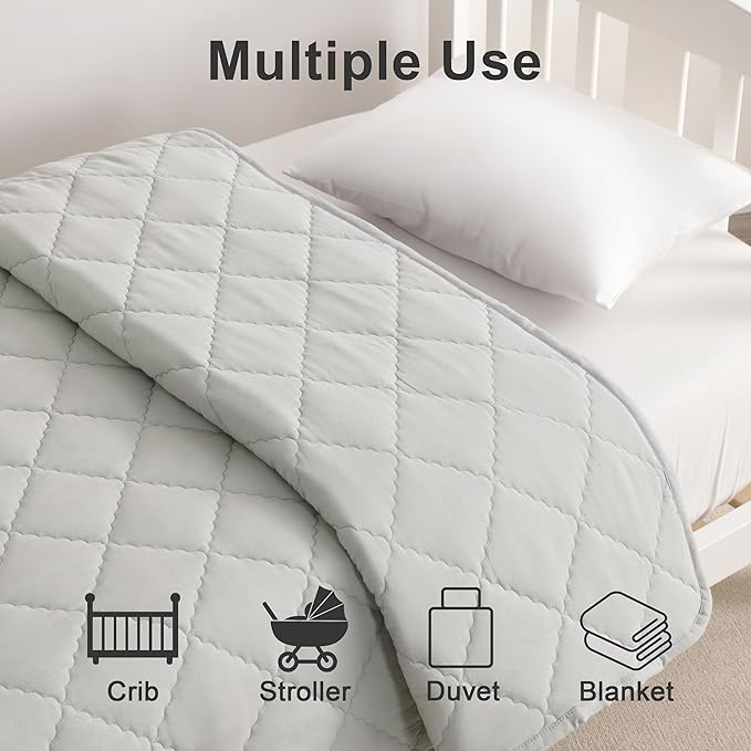 BEDSUM 100% Brushed Microfiber Down Alternative Toddler Comforter, Ultra Soft Lightweight and Warm Breathable Crib Quilted Blanket for Nursery Stroller Bed, 43x60 Inches, Light Grey
