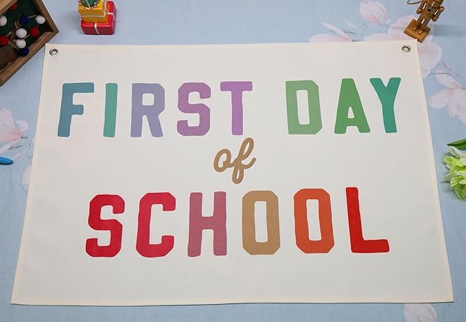First Day of School-Classroom Boho Rectangular Banner Flag Pennant Wall Decor Gift for Boy Girl Kid Teen,Classrooms Nursery Playroom Reading Room Bedroom Decor-Birthday Christmas Gift