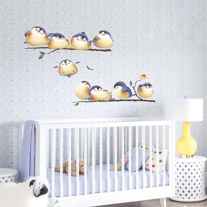DILIBRA Blue Bird on The Branch Wall Decals, Peel and Stick Lovely Bird Wall Decals, DIY Vinyl Art Murals for Nursery Kids Bedroom Living Room Classroom Preschool Playroom
