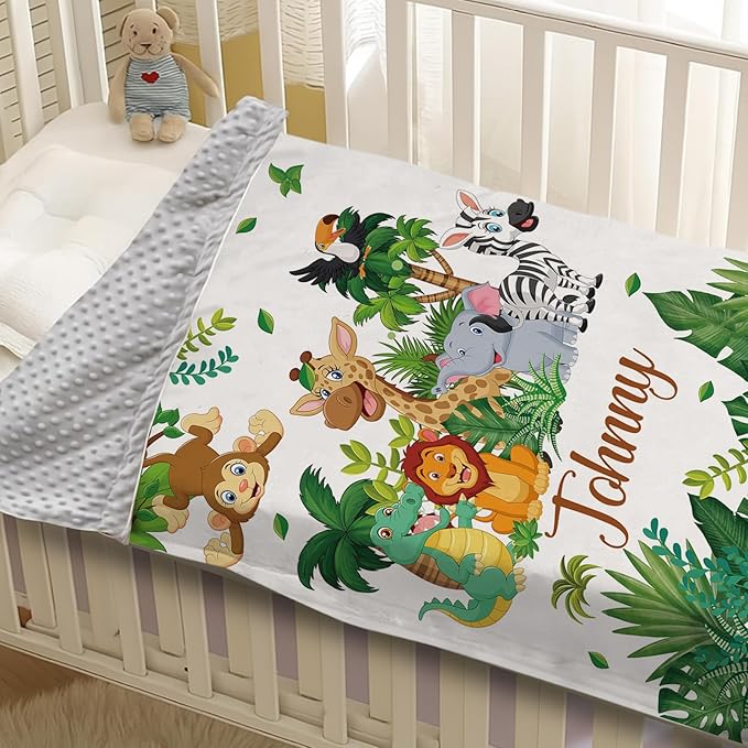 Personalized Baby Blanket with Name, Customized Blanket for Newborn Boys Girls, Woodland Animals Flannel Baby Name Blanket with Dotted Backing, Receiving Swaddle, Gifts for New Parents(60"x80)