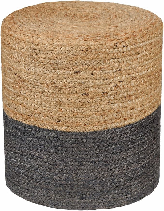 REDEARTH · Cylindrical Pouf Foot Stool Ottoman - Jute Braided Pouffe Poof Accent Sitting Footrest for The Living Room, Bedroom, Nursery, Patio, Lounge & Other Rooms (14.5”X14.5”X16”; Natural Gray)