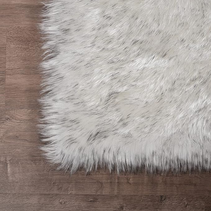 Latepis Boho Runner 2x6 White with Grey Tips Fluffy Shag Rug Washable Shaggy Rugs Faux Sheepskin Fur Rug Throw Rugs for Living Room Bedroom,Runner