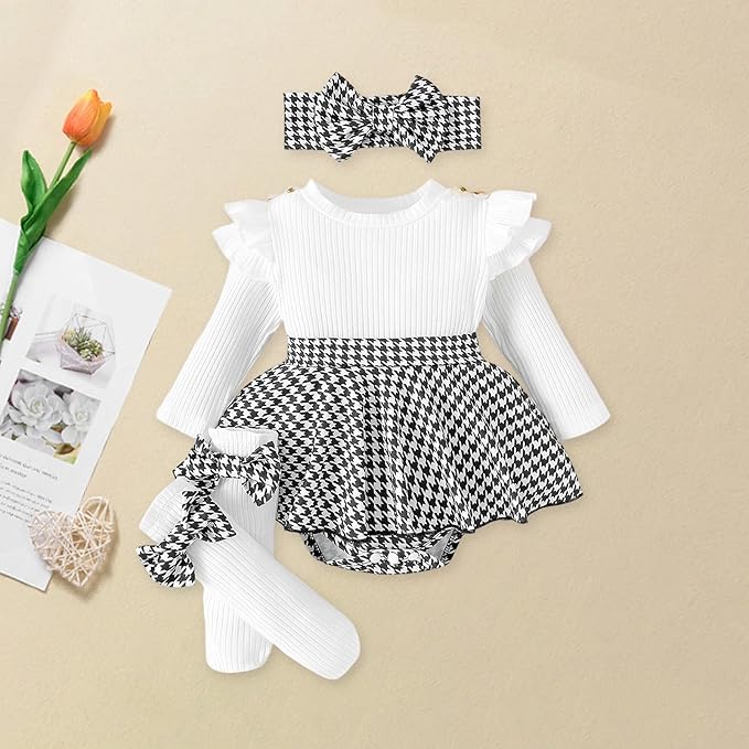 Giraropa Baby Girl Fall Winter Clothes Long Sleeve Romper Dress + Socks + Headband Newborn Infant Cute Casual Outfits