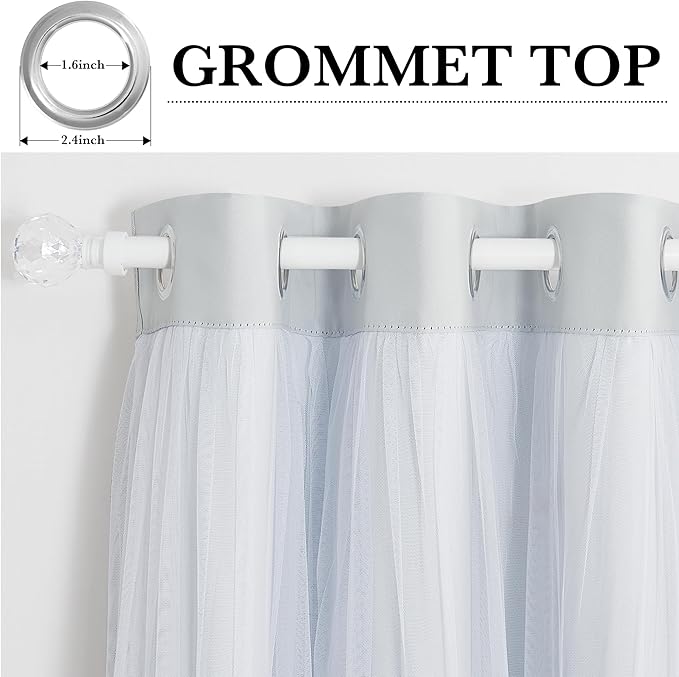 PONY DANCE White Blackout Curtains Double Layer Backdrop Curtains 84 Inches Long with Sheer Elegance Grommet Window Panels for Wedding Party Girls Bedroom with Tiebacks (52x84, Greyish White, 2 PCs)