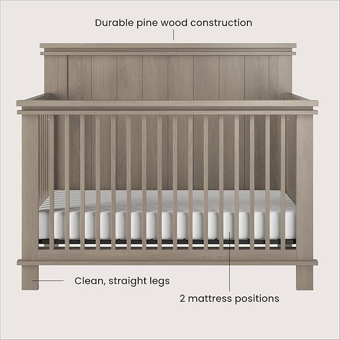 Child Craft Denman Crib, Dresser and Chest Nursery Set, 3-Piece, Includes 4-in-1 Convertible Crib, Dresser and Chest, Grows with Your Baby (Crescent Gray)