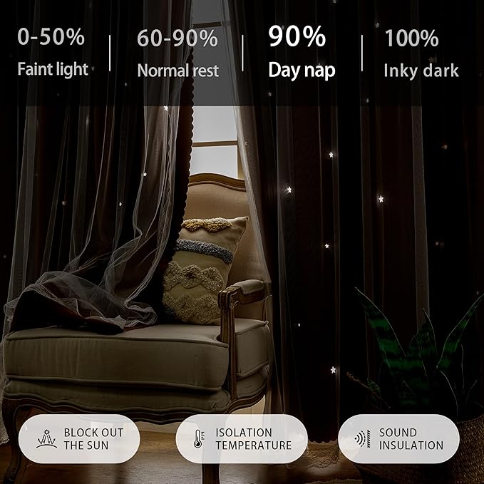 XiDi Blackout Curtains for Bedroom Windows - 96 in Long, 52 in Wide, 2 Panel Brown Unicorn Pattern for Girls & Kids Room Decor