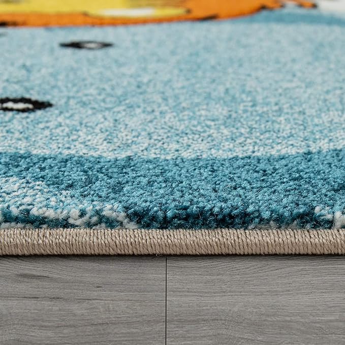 Paco Home Kids Room Rug Cute Zoo Animals Jungle Lion and Elephants in 3D Effect Colorful, Size: 6'7" x 9'6"