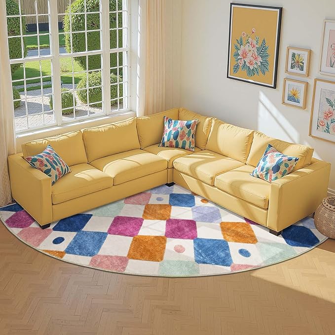 jinchan Macy Kids Rug for Classroom 7ft Radius Corner Washable Area Rug Modern Colorful Quarter Circle Rug Soft Non-Slip Carpet for Nursery Playroom Daycare Reading Nook Living Room Berries on Cream