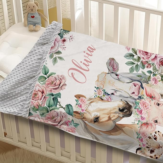 Personalized Baby Blankets for Boys Girls, Custom Baby Blanket with Name, Farm Animals Blanket Personalized, Receiving Swaddle Blanket Suitable for Infants & Toddler, (30" x40)