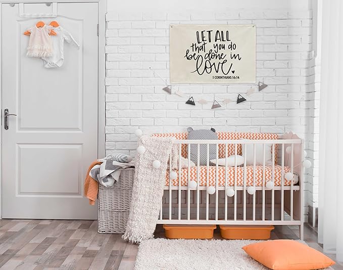 Nursery Wall Decor-Rectangular Canvas Banner Flag Wall Decor for Baby Boy Girl,Above Crib Bedroom Playroom Reading Room Decor-Birthday Baby,Shower Christmas Gift-Let All That You Do Be Done in Love