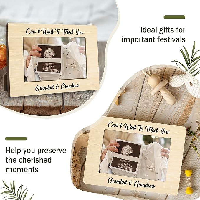 First Christmas Baby Picture Frame - Can’t Wait To Meet You Gender Reveal Decorations and Baby Shower Gifts for New Mom Grandparent Pregnancy Announcement Newborn Nursery 4 X 6 Inch Frame - A08