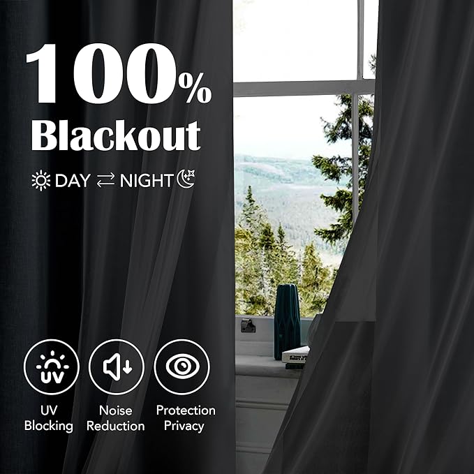 100% Blackout Curtains with Sheer Overlay Mix and Match Double Layer Drapes 54 Inch Length 2 Panels for Bedroom Living Room Blue White Ombre Grommet Window Treatment with Tiebacks