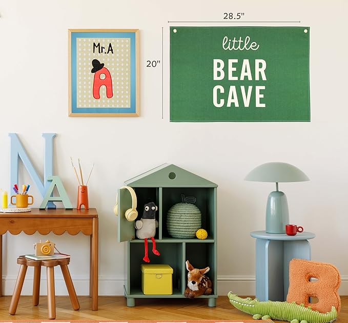 Nursery Rectangular Banner Flag Sign Wall Decor Gift for Baby Boy Girl Kids,Nursery Above Crib Bedroom Playroom Front Door-little Bear Cave-Baby Present Shower,Birthday Christmas Gift