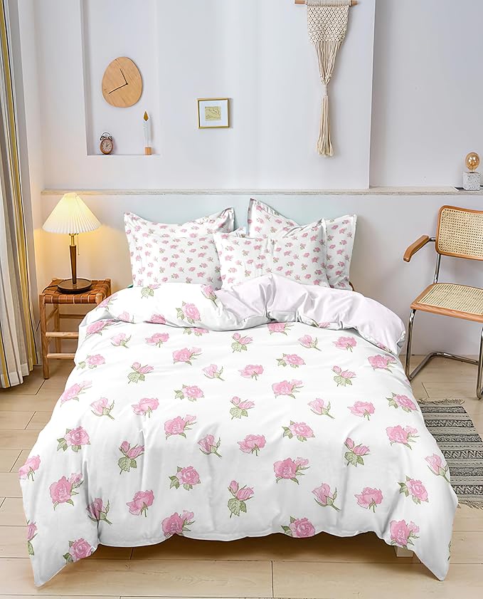 White Garden Duvet Cover Beige Floral Coquette Duvet Cover Twin Set Shabby Chic Aesthetic Bedding Vintage Comforter Quilt Cover Twin