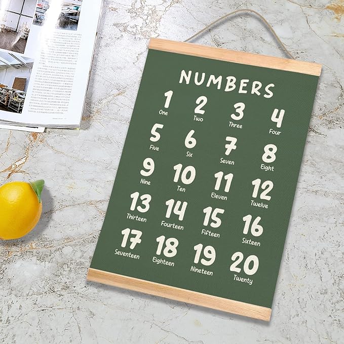 Educational Wall Art Set of 2, Numbers 1-20 and Alphabet Chart, Learning Posters for Kids,ABC Banner Poster, Banner Wall Hanging Decor for Toddler Room Playroom Nursery Wall Classroom Decor (Green)