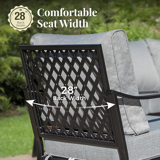 Outdoor Patio Leg Sofa Chairs Set of 2 Steel Frame Porch Furniture with Deep Seating and 5.75" Cushions for Lawn Backyard Deck, Grey