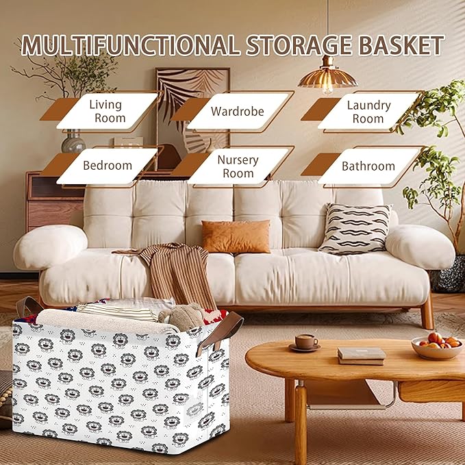 Wild Animal Storage Basket Large 17x11.5x10.5 Inche-Collapsible Fabric Organizer Bin with Handles for Nursery, Kids Room, Safari Theme-Decorative Hamper with Playful Lion Silhouette Design-Single Pack