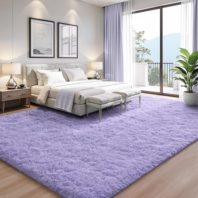 EVOIONOS 5x8 Washable Large Area Rug Living Room, Fluffy Shag Rug Bedroom, Ultra Soft Plush Non Slip Carpet Indoor Floor Bedside Nursery Kids Girls Room Dorm, Home Decor Aesthetic, Lavender Purple
