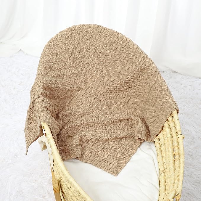LAWKUL Baby Blankets Knit Cable Babe Blanket Soft Airy Newborn Infant Receiving Swaddling Beige Neutral Crib Stroller 40"x30"