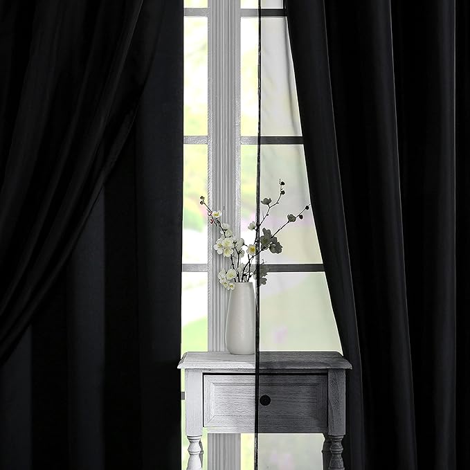 Lotusolution Mix and Match Curtain Set Black Total Blackout Curtains 84 Inches Long with Solid Voile Sheer Drapes for Bedroom and Living Room,Grommet Top,52" W x 84" L