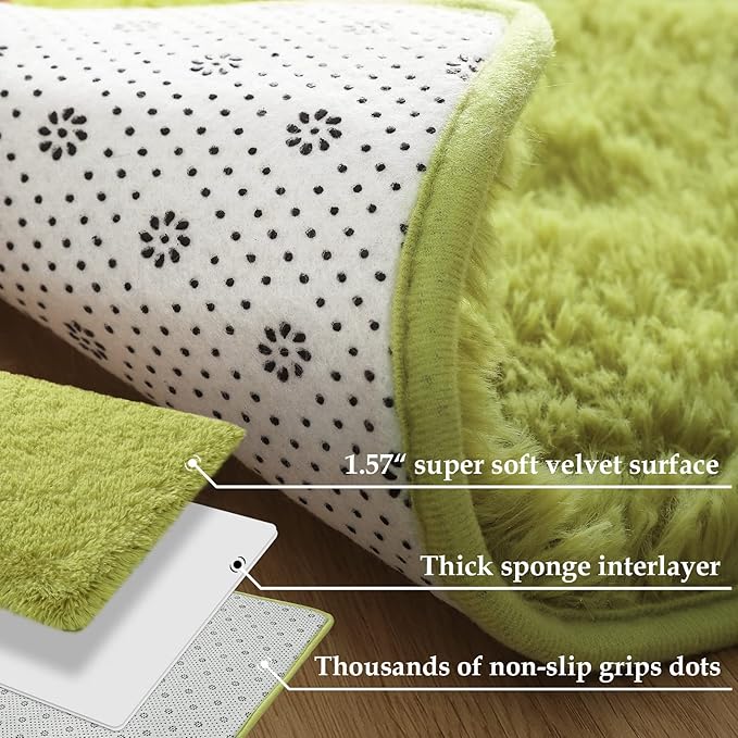 Merelax Modern Soft Fluffy Shaggy Rug for Bedroom Livingroom Small Chair Decor Rugs Feet Floor mats , Non-Slip Plush Furry Fur Area Rugs Comfy Nursery Accent Floor Carpet 2 X 3 Feet, Green